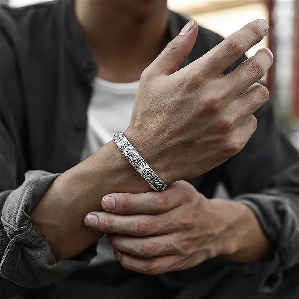 Mens Women Vintage Open Bangle Thai Silver Handmade Cuff Bracelet Jewelry Gift