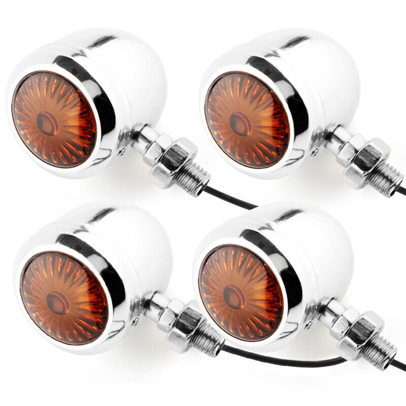 4x Universal Motorcycle Bullet Turn Signal Amber Indicators Blinkers Lamp Chrome