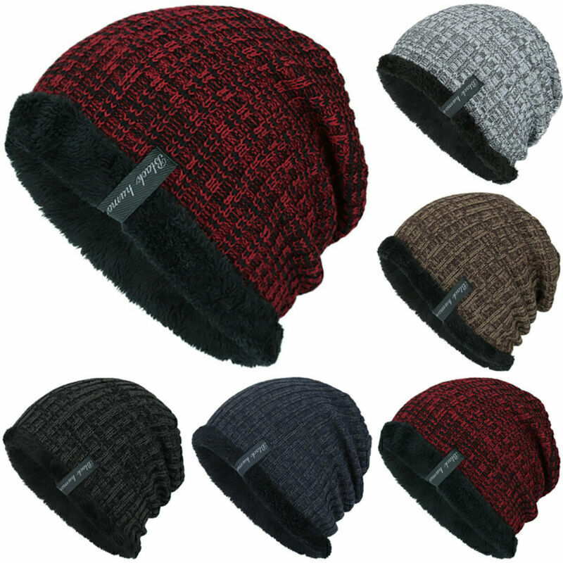 Winter Knitted Hat Men Women Warm Thick Beanie Fleece Ski Cap Outdoor Thermal