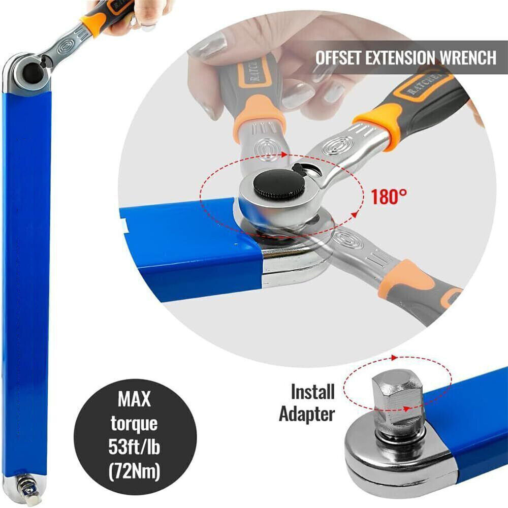 Spanner Extension Wrench Set Offset Ratchet Spanner, Extender w/ Adapter Socket