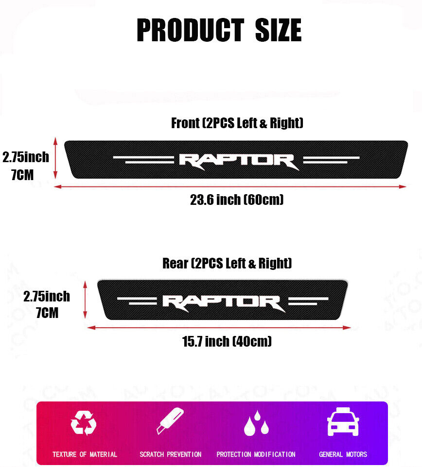 4pcs For Ford Ranger Raptor Door Sill Plate Cover Panel Protector Stickers