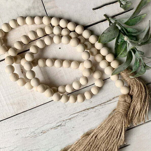 Tassel Farmhouse Beads Natural Wooden Bead Garland Kids Baby Nursery Room Decor