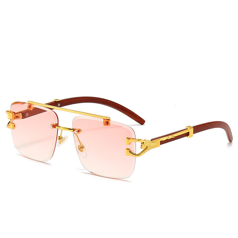 Men Rimless Gold Frame Elegant Hip Hop Square Clear Lens Retro Fashion Glasses