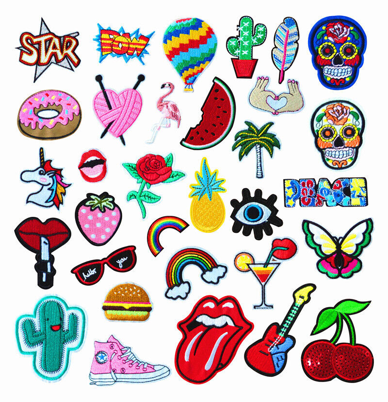 32x Iron On Patches No Sewing Embroidered Cartoon Patches Clothes Jeans Decor