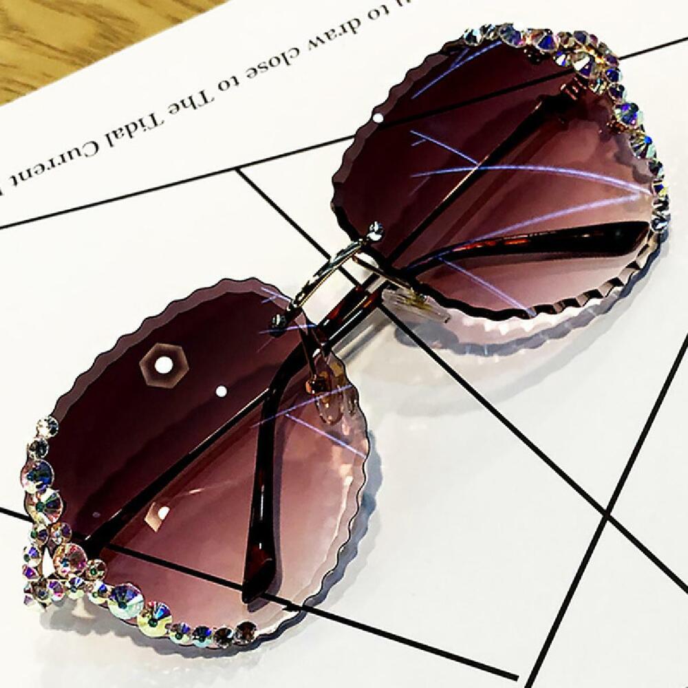 Luxury Oversized Rimless Bling Rhinestone Square Sunglasses Women Fashion Shades