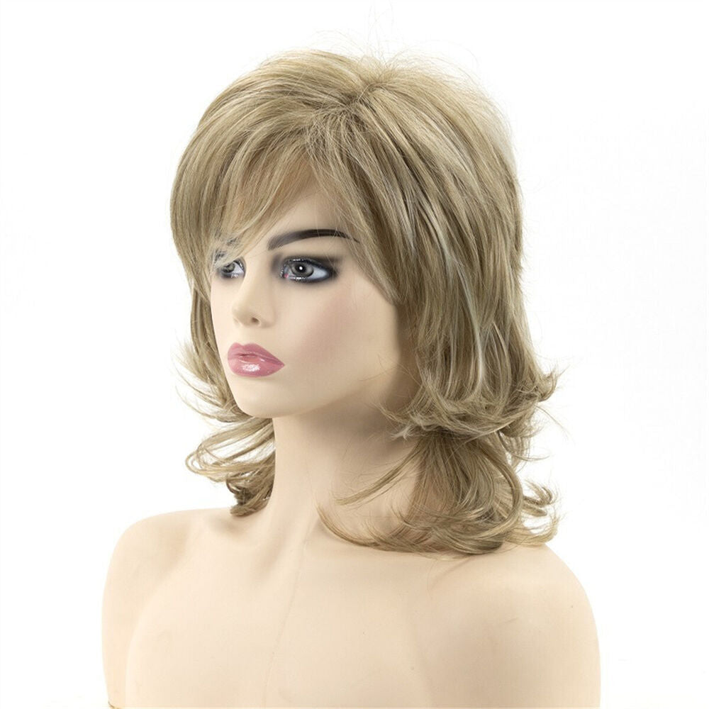 Women's Short Mixed Blonde Curly Wig With Bangs Natural Wave Wig Daily Use