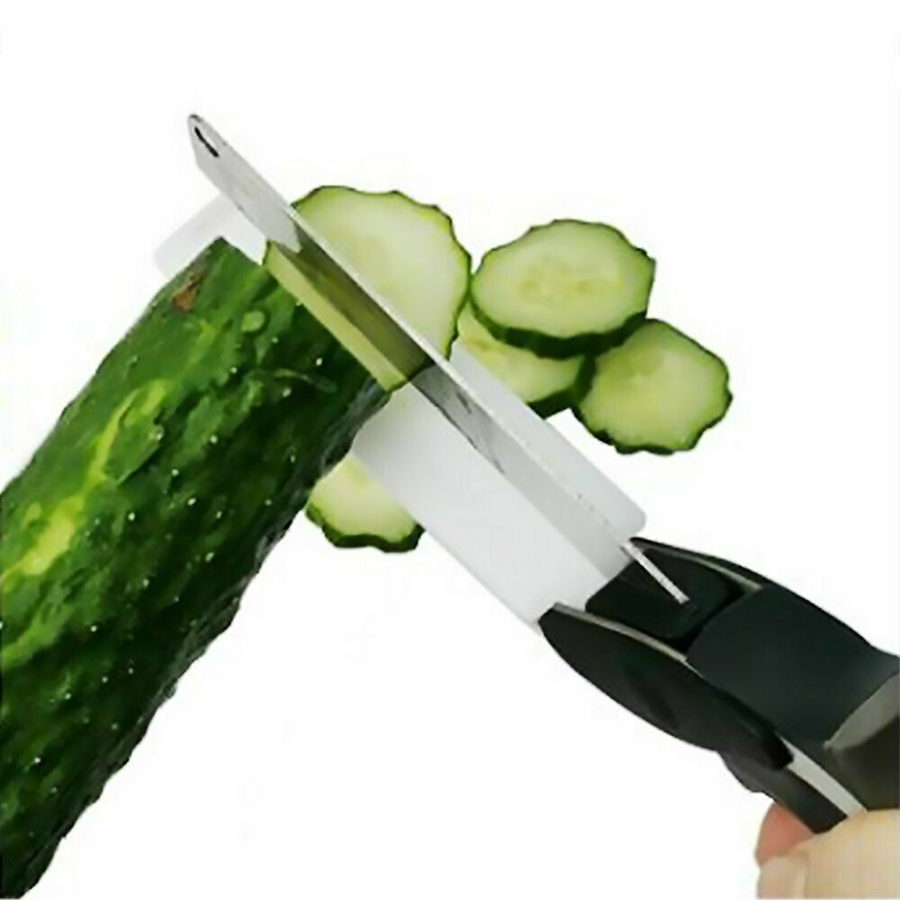 Kitchen Vegetable Food Manual 2-in-1 Knife Scissors Chopper Slicer Fruit Cutter