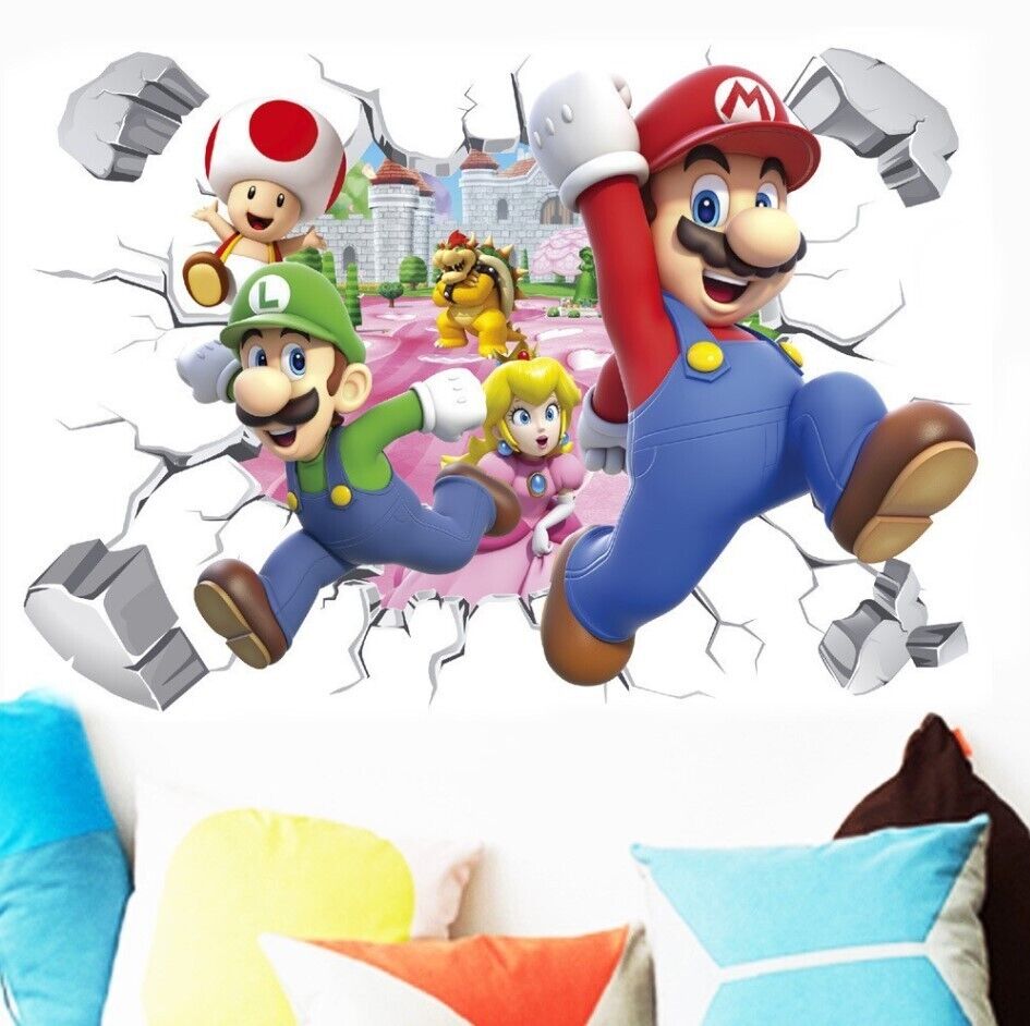 3D Wall Stickers Removable Super Mario Bros Game Kids Broken Wall Bedroom Decor