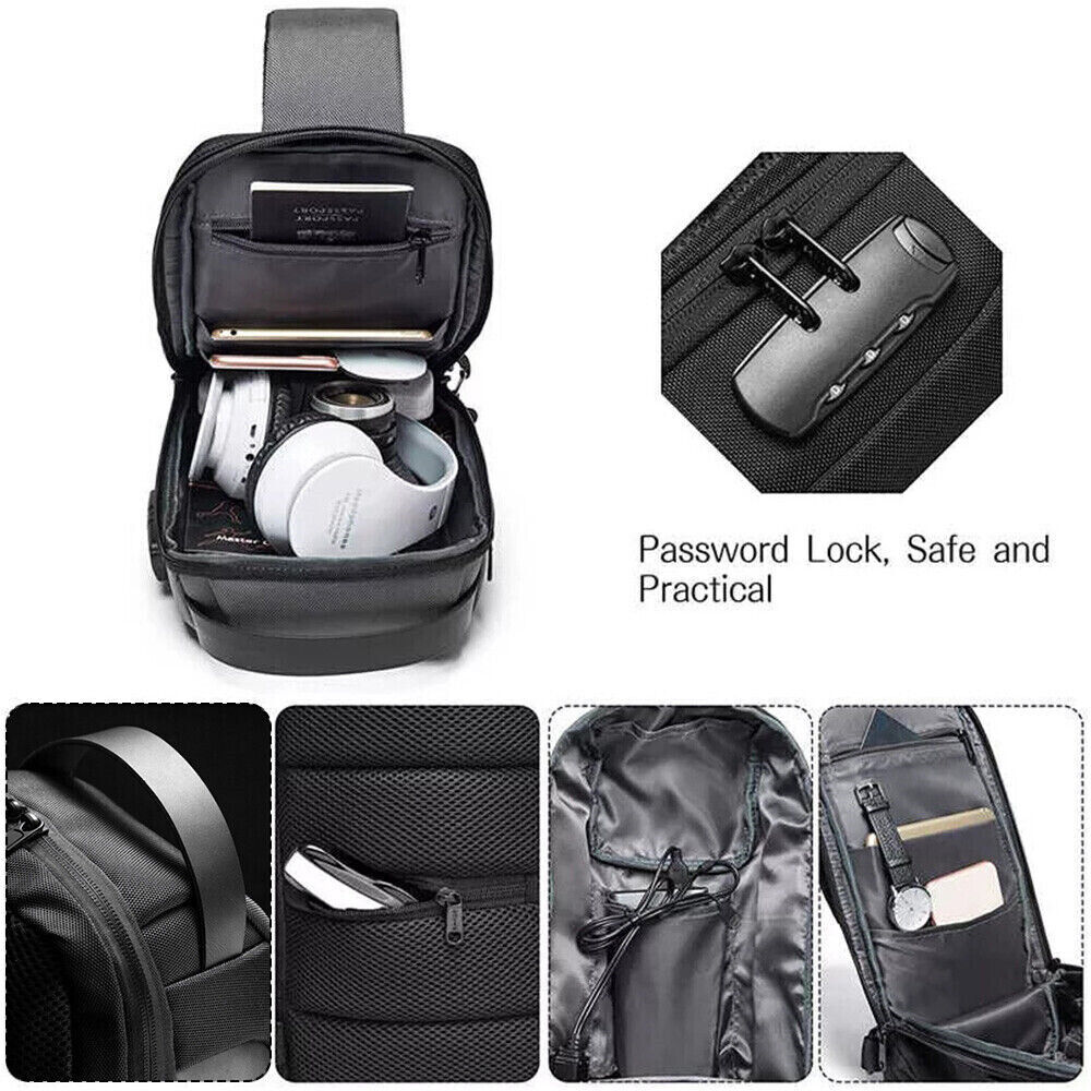 Men's Anti-theft Backpack Crossbody Bag Sling Oxford cloth USB Port Waterproof