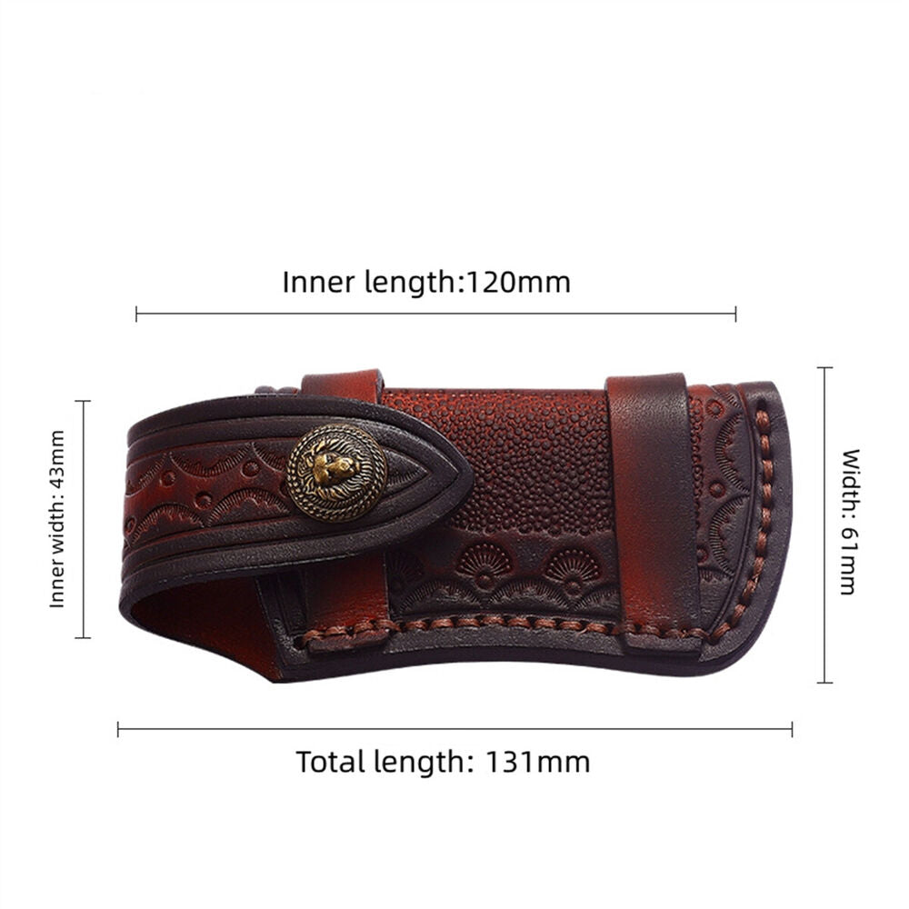 Hand Made Carved Cow Leather Sheath For Folding Knife Cover Pouch Belt Clip