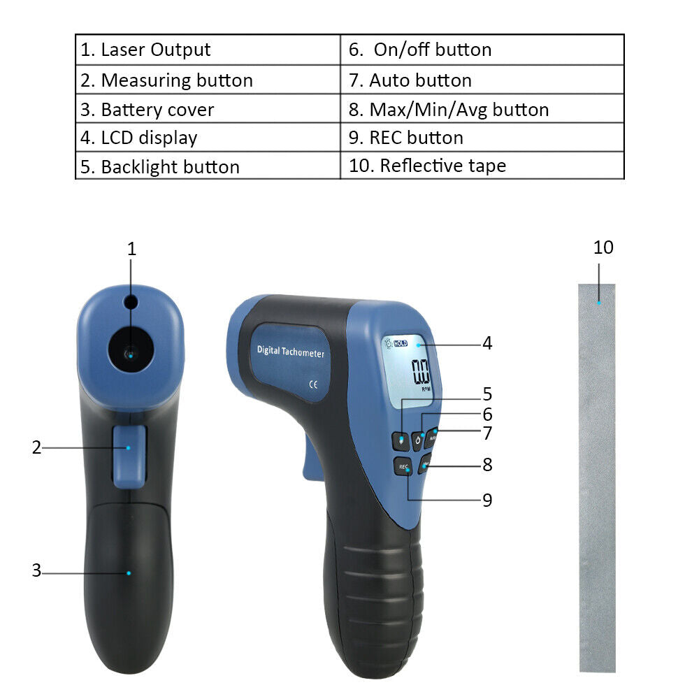 Non-Contact Digital Laser Photo Tachometer RPM Tach Tester Speed Meter Gauge