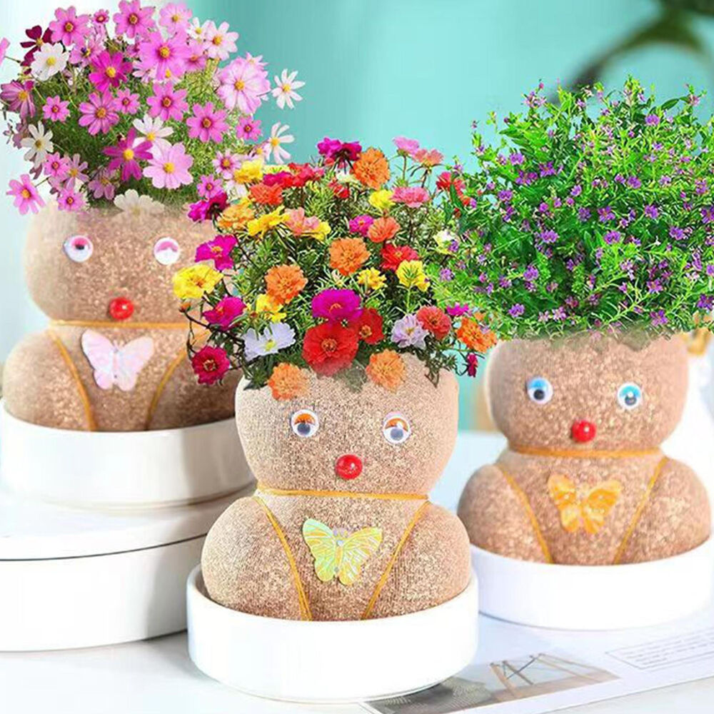 Room Decor Mini Grass Head Doll Small Potted Plant Watering Green Plants Beautif