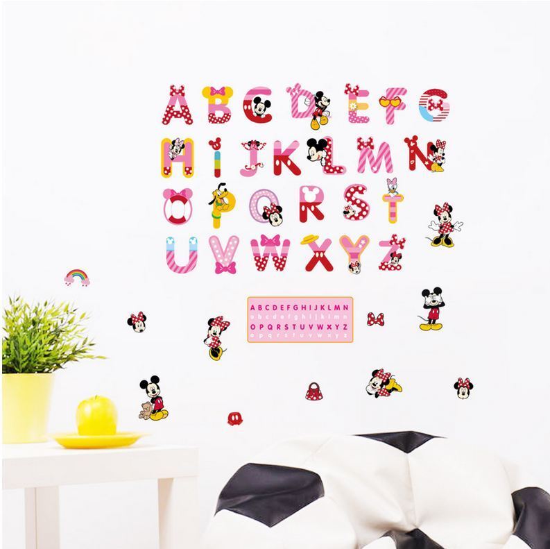 Mickey A-Z Colorful letters Alphabet Kids Wall Stickers Removable Art DIY Decal