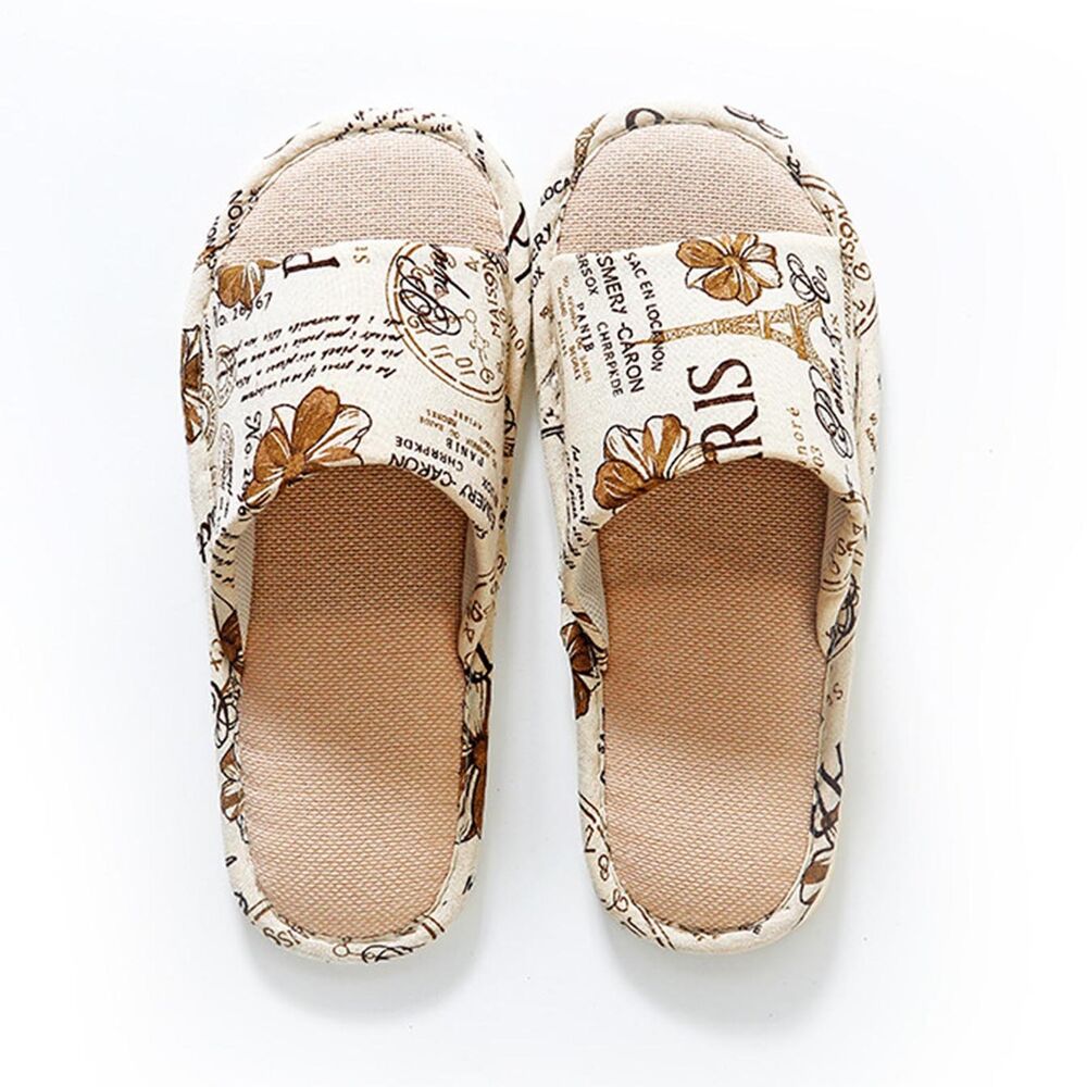 Women Men Indoor Slippers Anti-slip Linen Summer Open Toe Home Flat Slippers