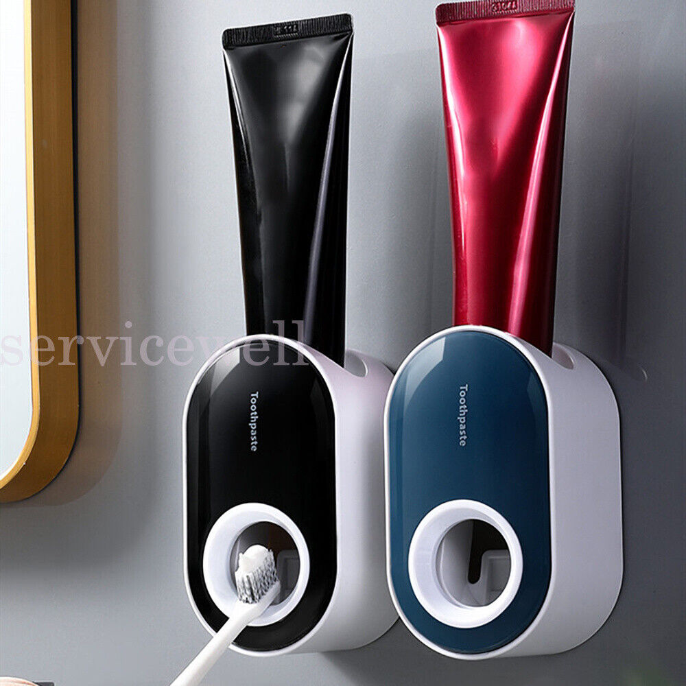 NEW Automatic Toothpaste Dispenser Wall-mounted Rack Toothbrush Holder Bathroom