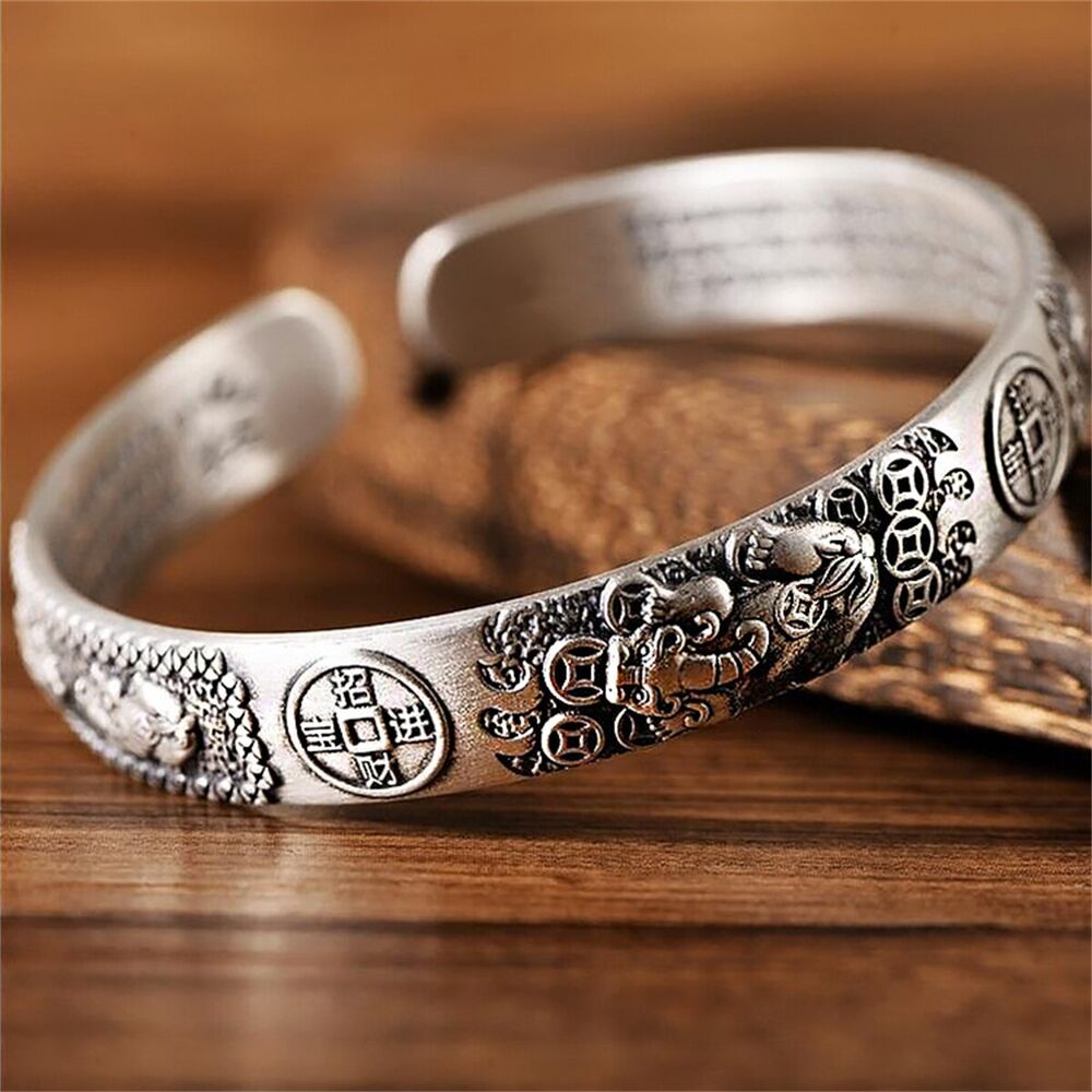 Mens Women Vintage Open Bangle Thai Silver Handmade Cuff Bracelet Jewelry Gift