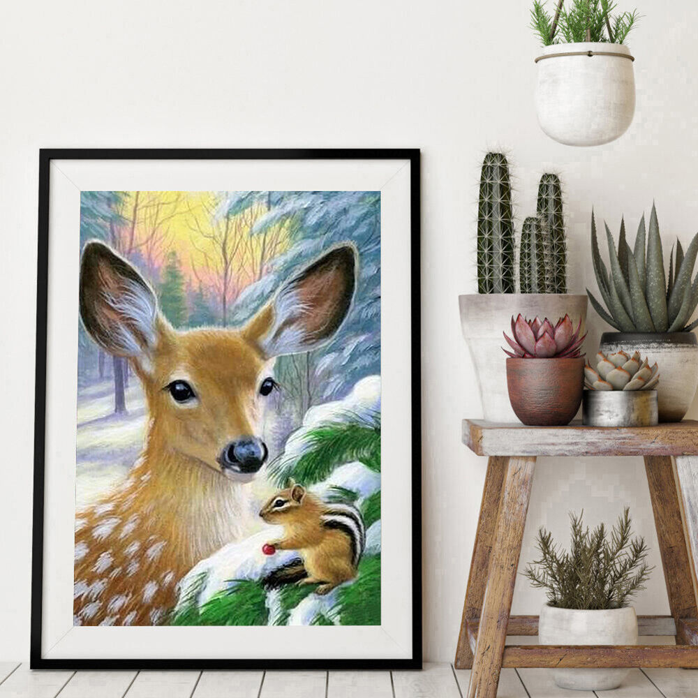 Diamond Painting Full Round Drill Deer and Squirrels Rhinestone Modern Art Cr