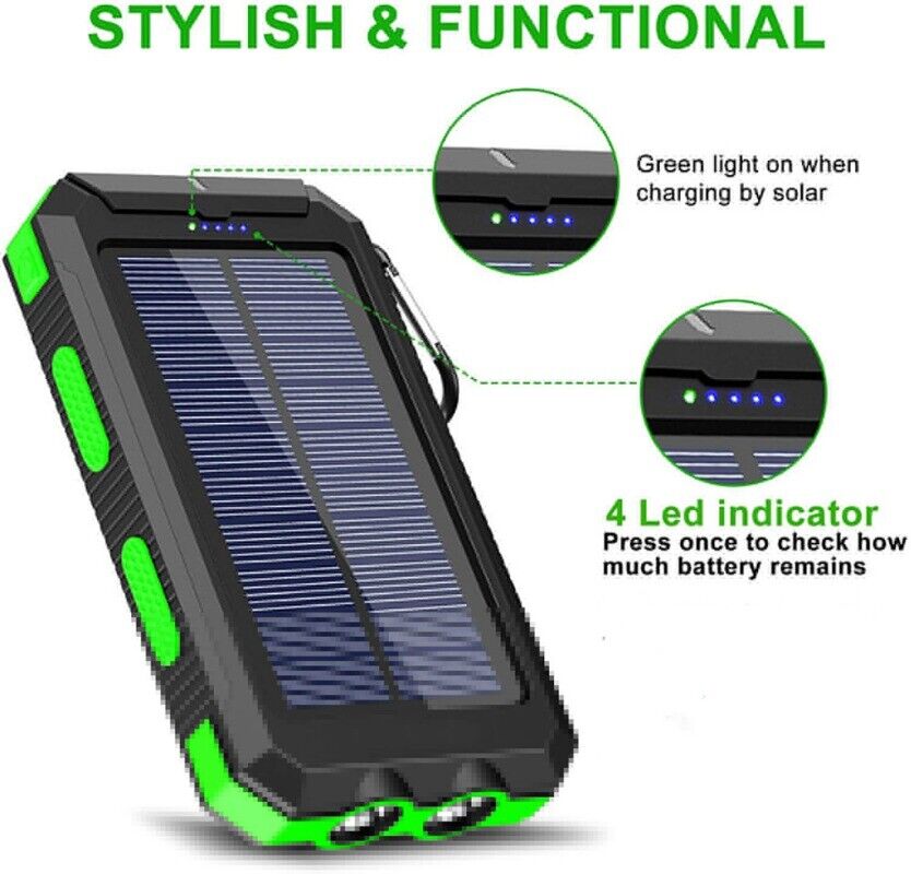 Solar Power Bank 900000mAh Pack Waterproof 2USB LED Battery Charger For Phone