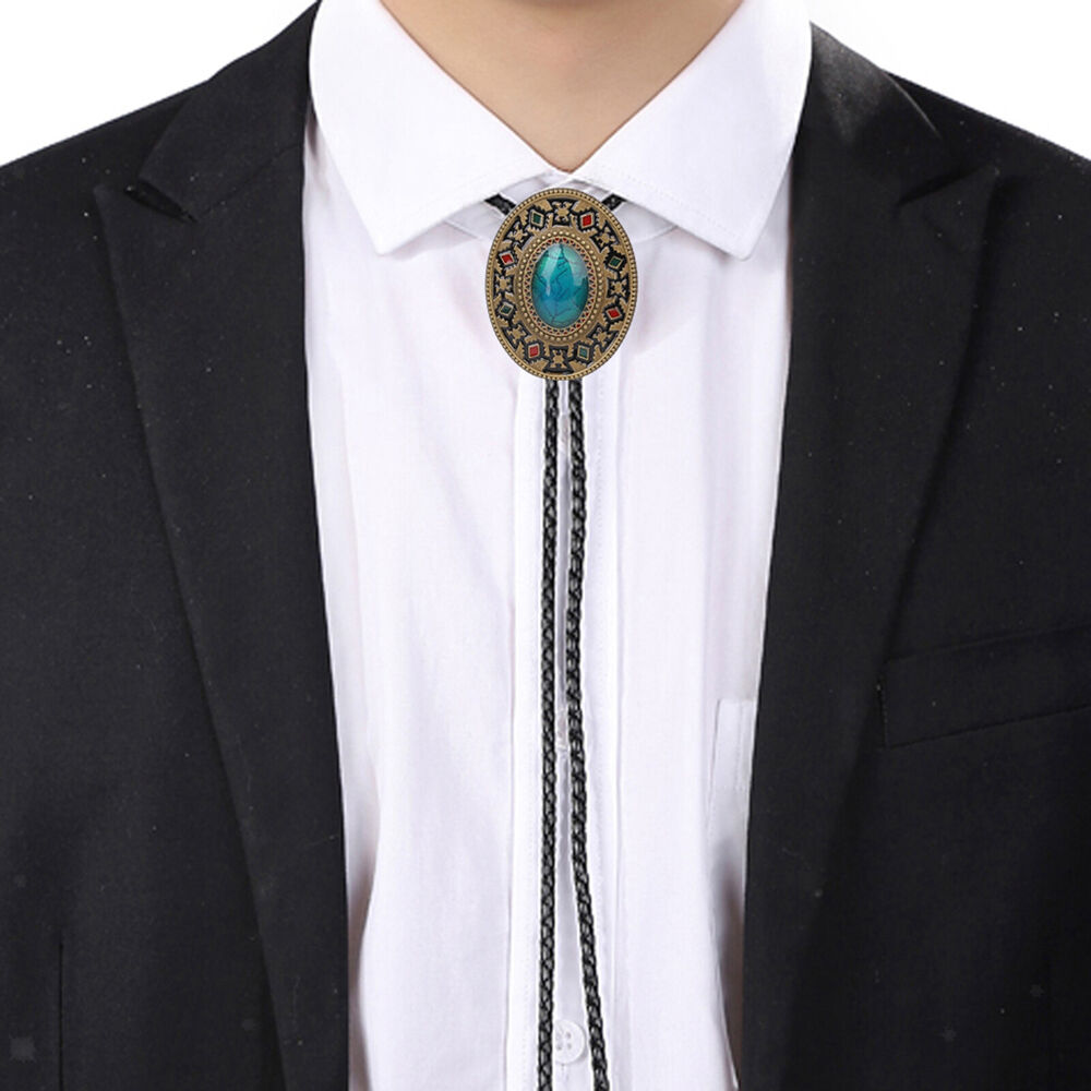 Western Cowboy Tie for Men Native American Bolo Tie Black Handmade Rodeo Texas