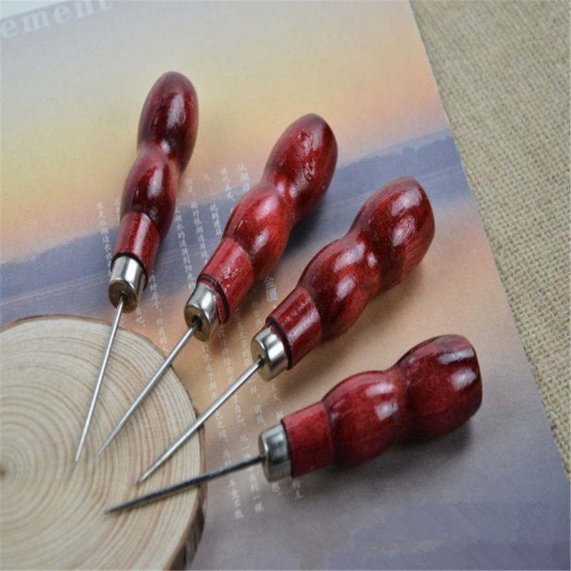 2pcs Wooden Handle Beading Awl Boring Hole Tailor Making Tool Bradle Bradawl