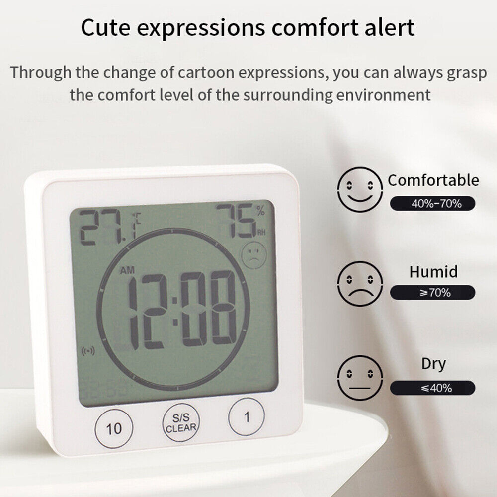 Waterproof Shower Timer Bathroom Clock Digital Alarm Temperature Meter Humidity