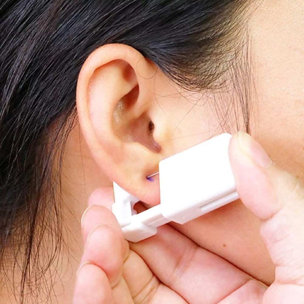 4× Ear Piercing Disposable Kit Silver Stud Earring Gun DIY Home Self Ear Sets