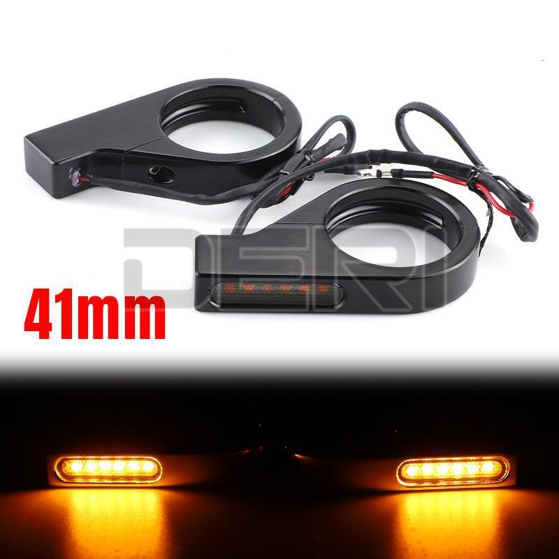 2x Motorcycle LED Turn Signal Lights Amber Lamp Indicators 41mm Fork Tube Clamp