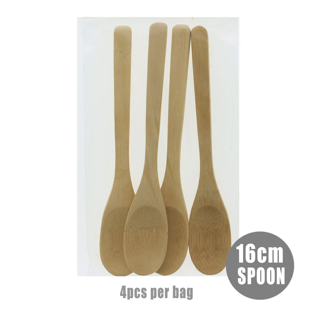 4pcs Large Natural Bamboo Spoon Fork Scoop 16cm Kids Food Safe Tea Stirrer