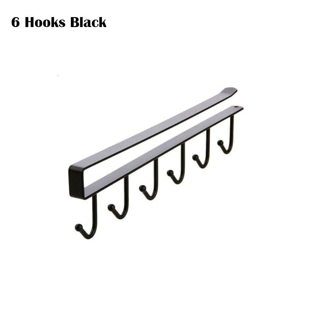 6/12 Hook Mug Cup Rack Holder Under Shelf Kitchen Cabinet Metal Hanger Wardrobe