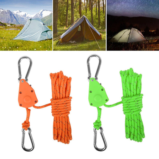 4PCS 4M Camping Ratchet Pulley Tent Guide Rope Adjustable Guy Line Tensioner Tie