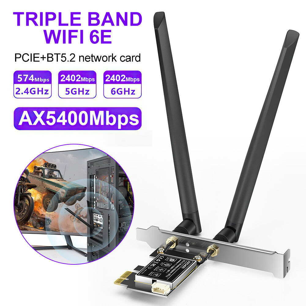 WiFi 6 Bluetooth 5.2 PCI-E Adapter PC Dual Band 2.4G+5G Game Network Card Kit