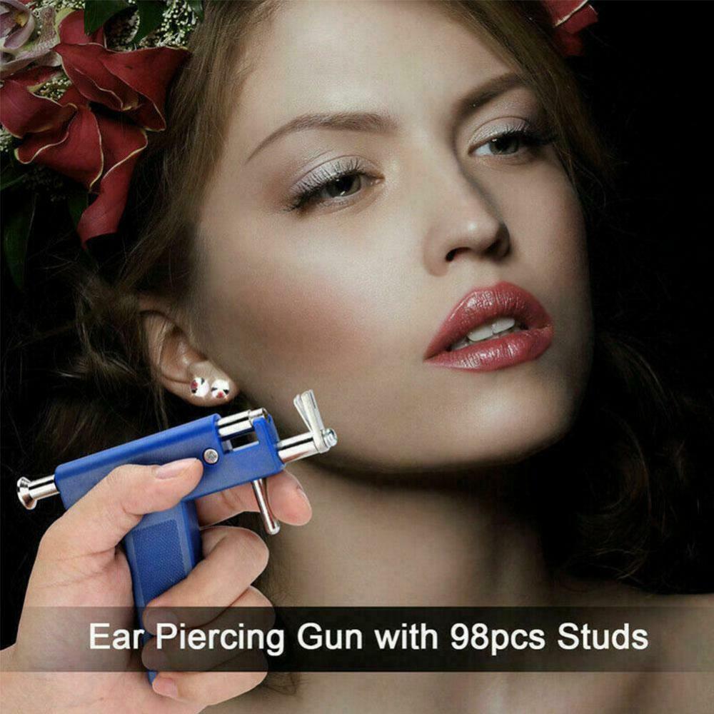 Professional Ear Piercing Gun Body Nose Navel Tool Kit Jewelry with 98 Studs DIY