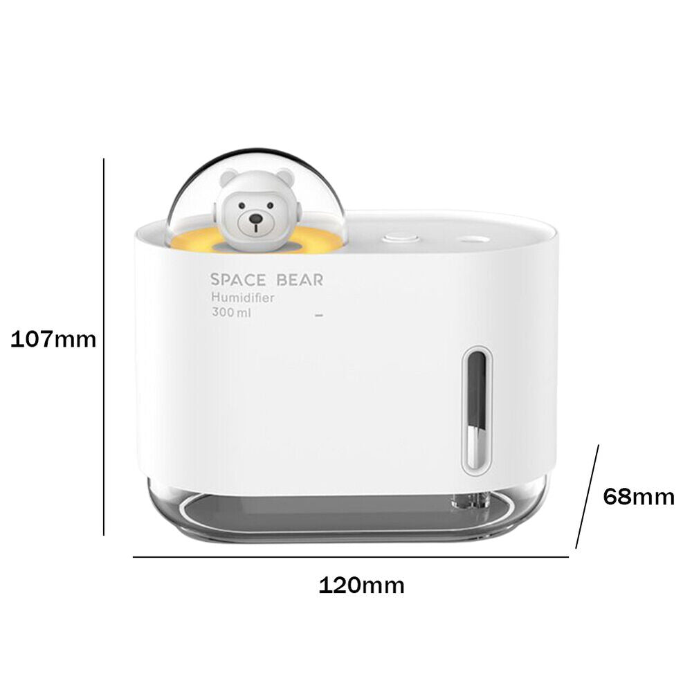 300ML Air Humidifier with Light Cool Mist for Bedroom Home (White)