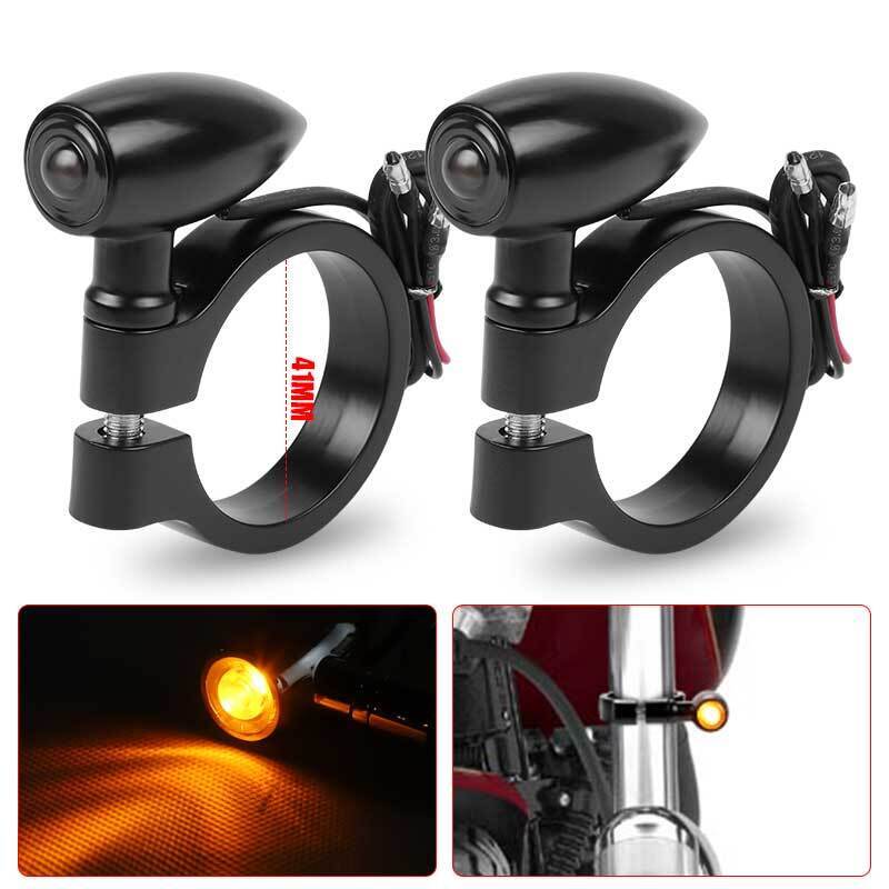 2x Motorcycle Amber LED Turn Signal Indicators Light for 41mm Fork Tube Clamp