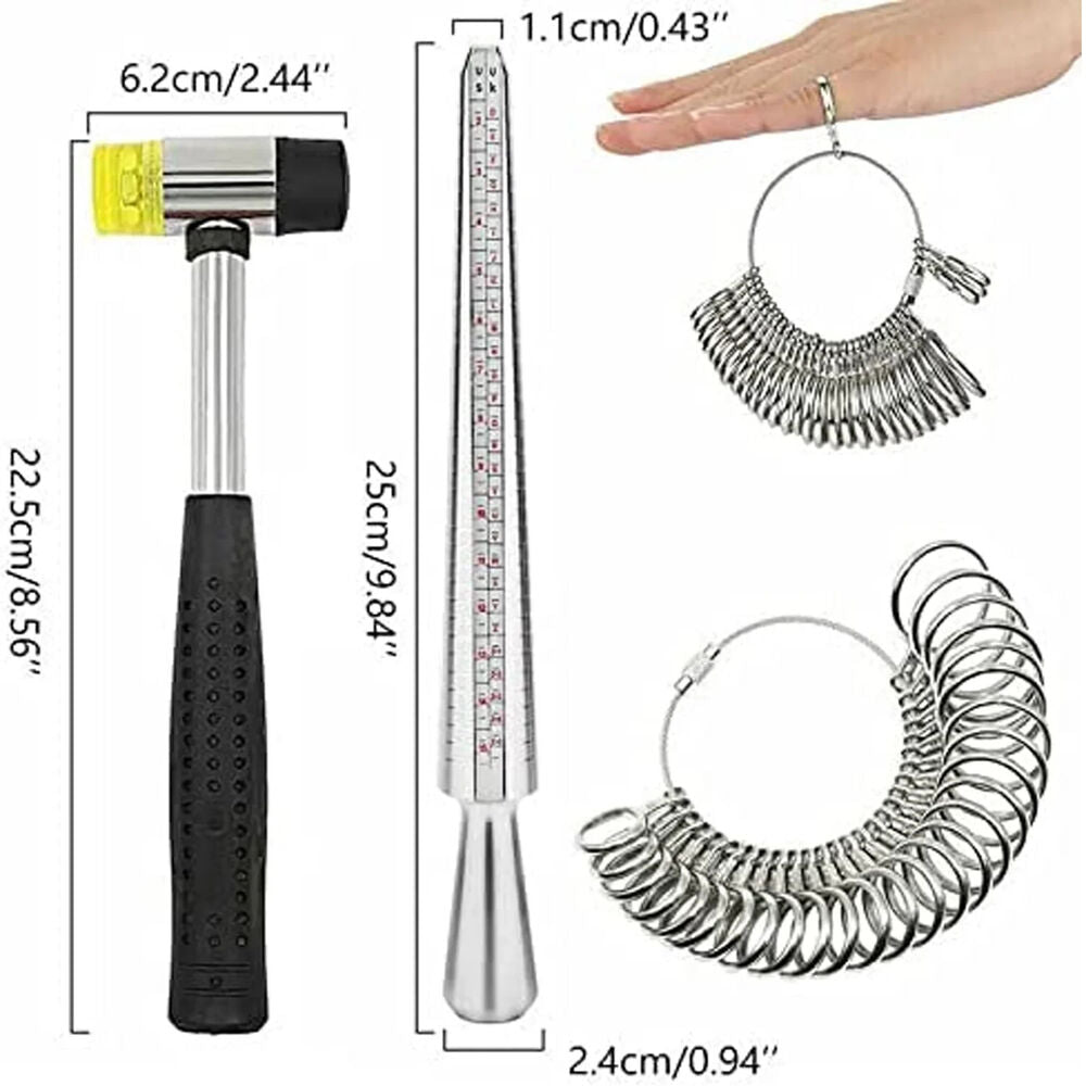 Silver Ring Sizer Size Gauge Tool Set Finger Measuring Stick Metal Ring Mandrel