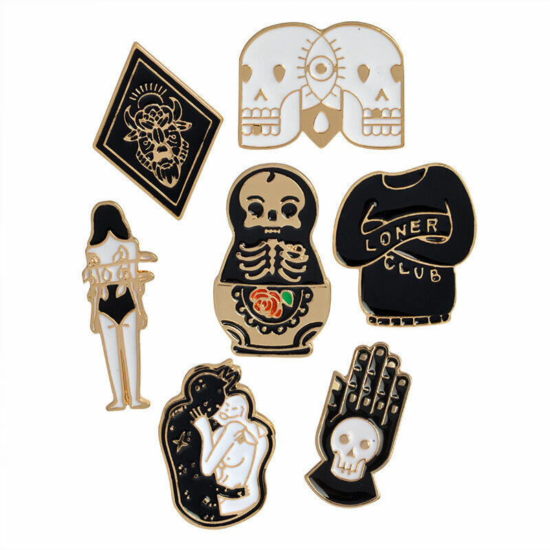 4PCS Funny Lapel Brooch Pins Punk Skeleton Skull Enamel Backpack Badge Gifts #A