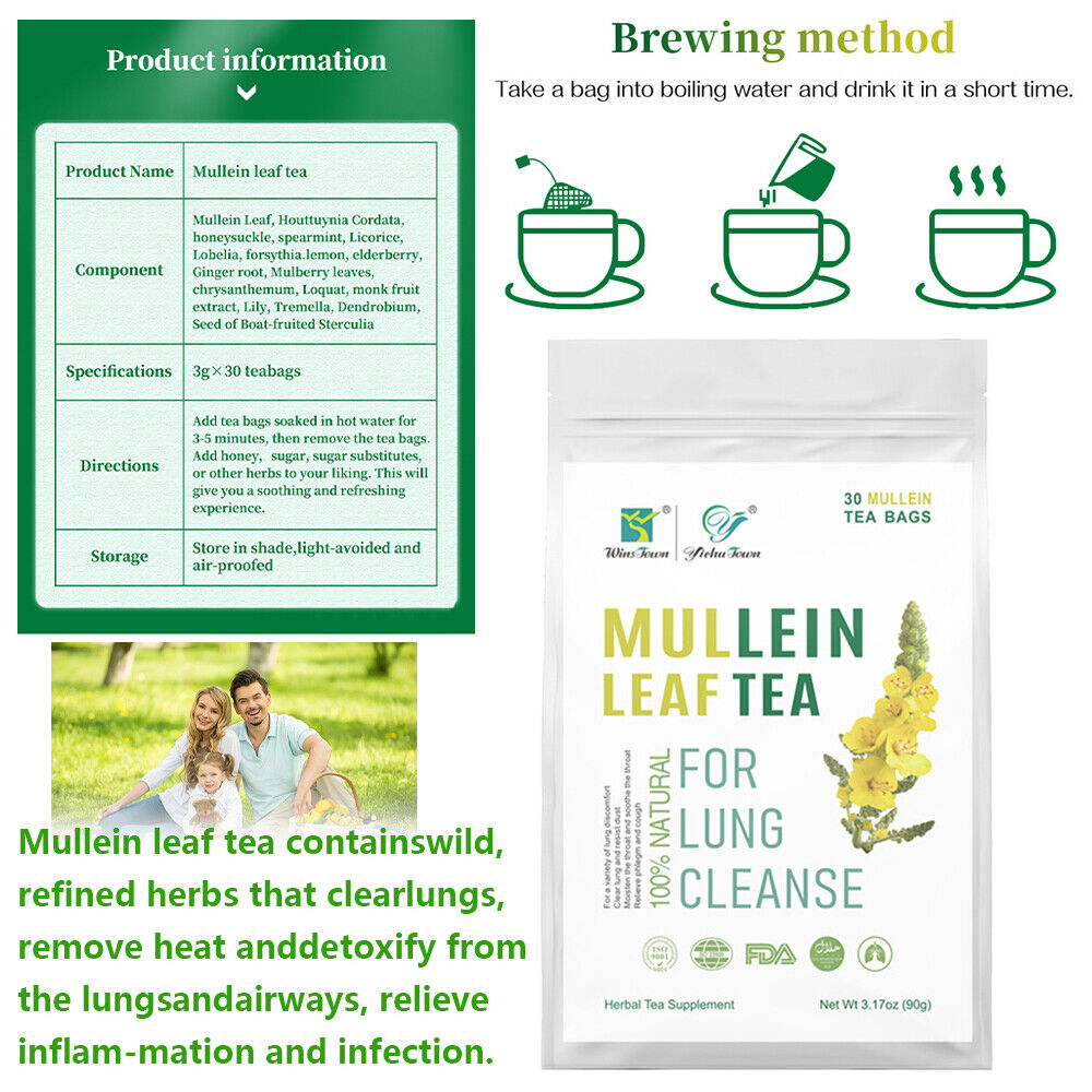 Mullein Leaf Tea Lung Clean Tea Bags 3g*30bags Healthy Drink Detox Smoker Tea