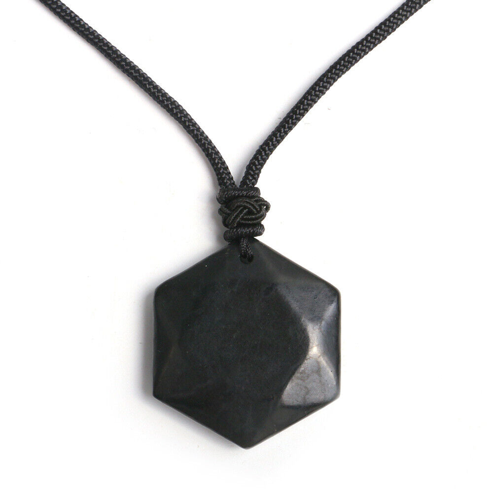 Authentic Shungite Hexagon Pendant Necklace Reiki Healing Crystal Protect EMF