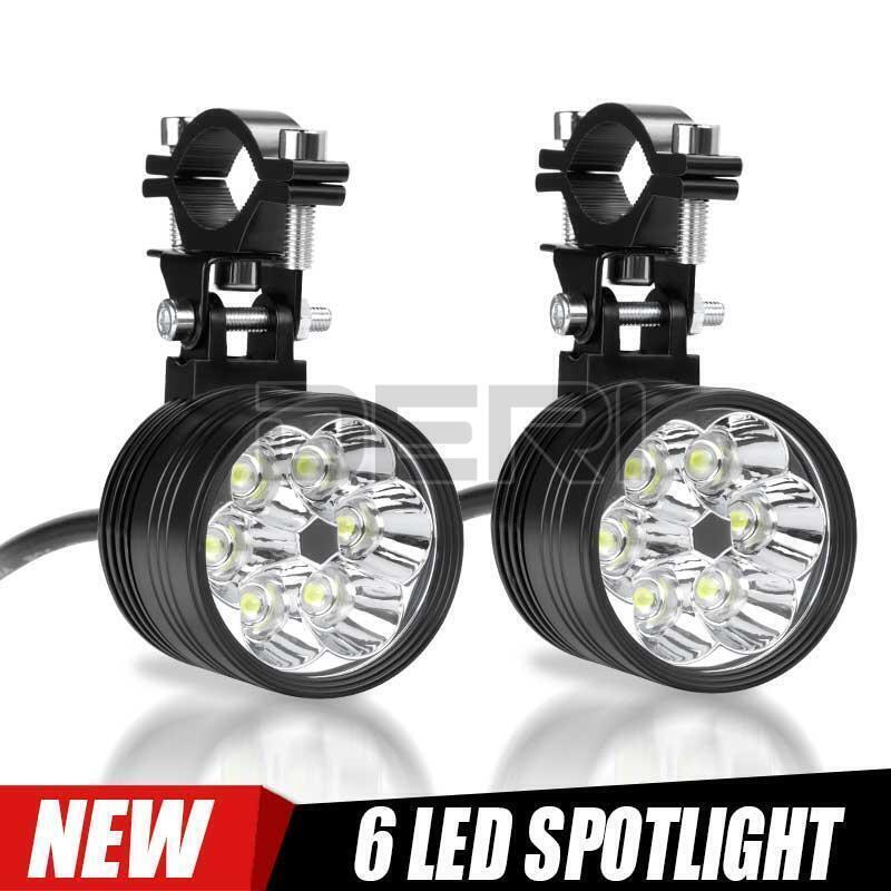 2x Motorcycle Spotlights LED Driving Fog Head Light Spot Lamps White Hi/Lo Beam