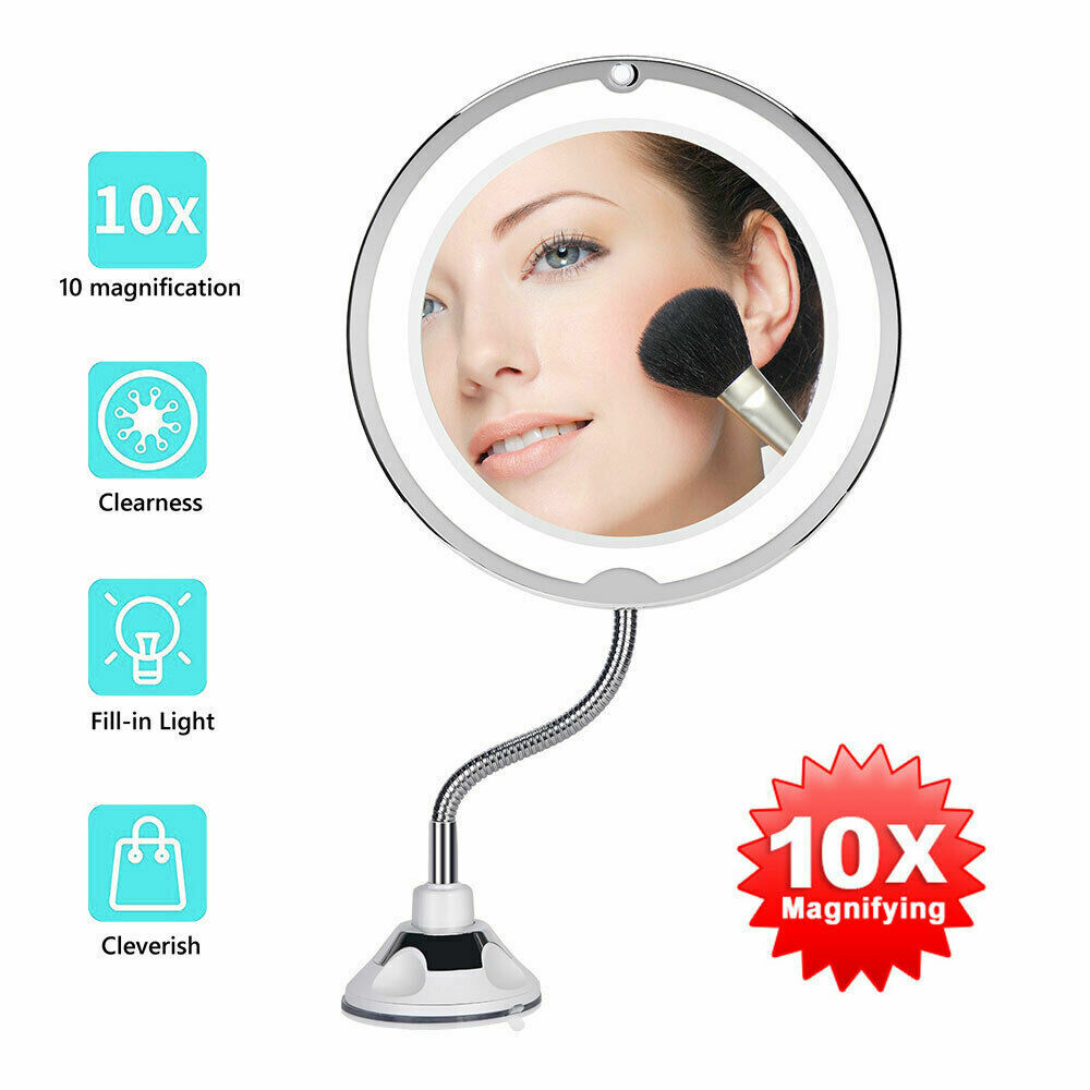 10X Magnifying Makeup Mirror With LED Light Cosmetic 360° Rotation Flexible