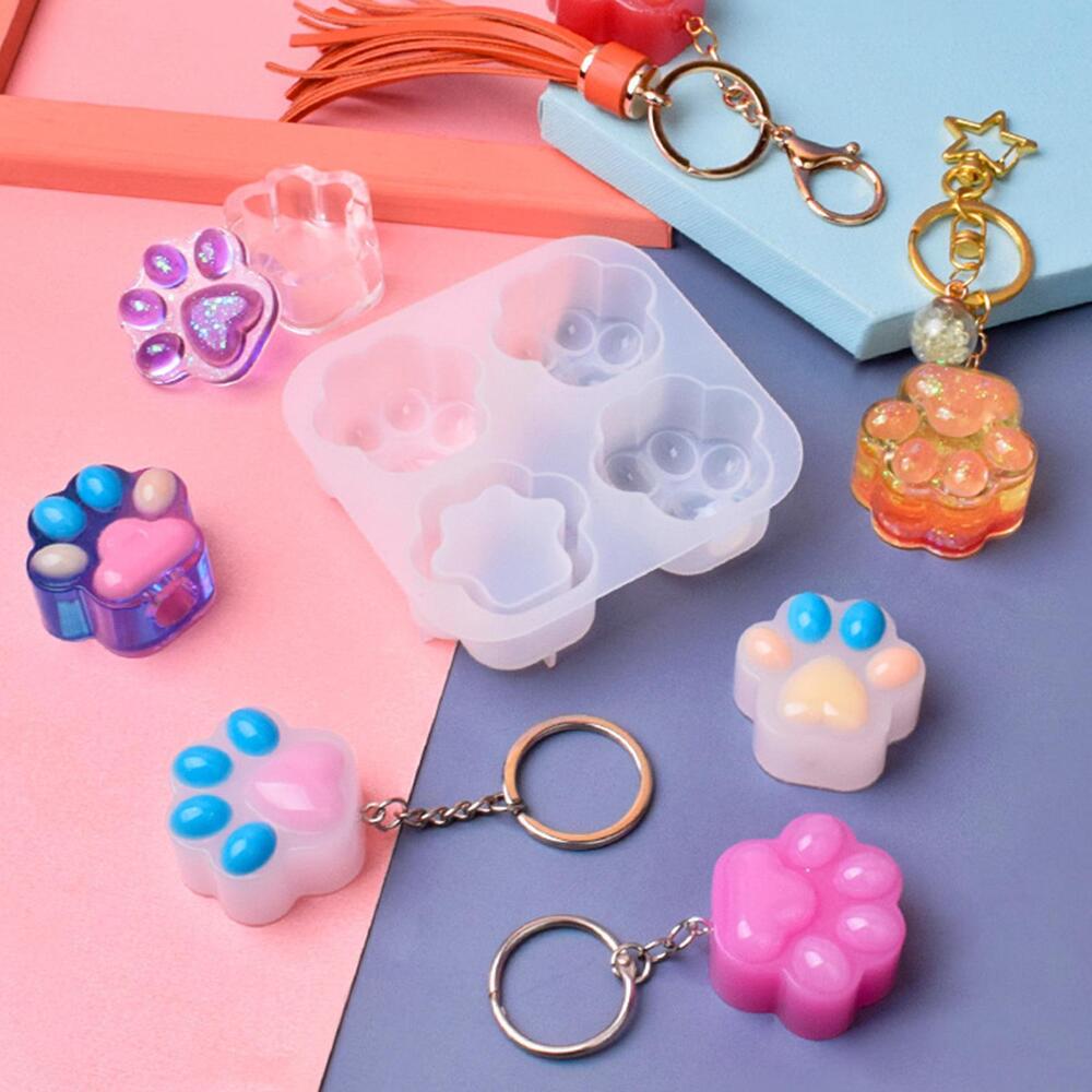 Silicone Cat Paw Pendant Keychain Tag Resin Casting Mold Epoxy GX, Moul A9U7