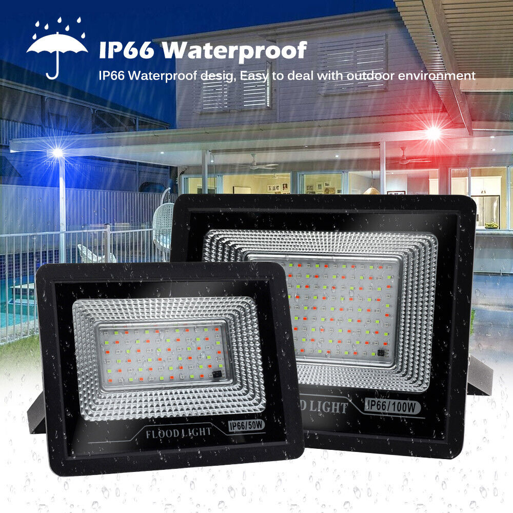 RGB LED Flood Light 50W/100W Outdoor Spotlight Remote Control IP66