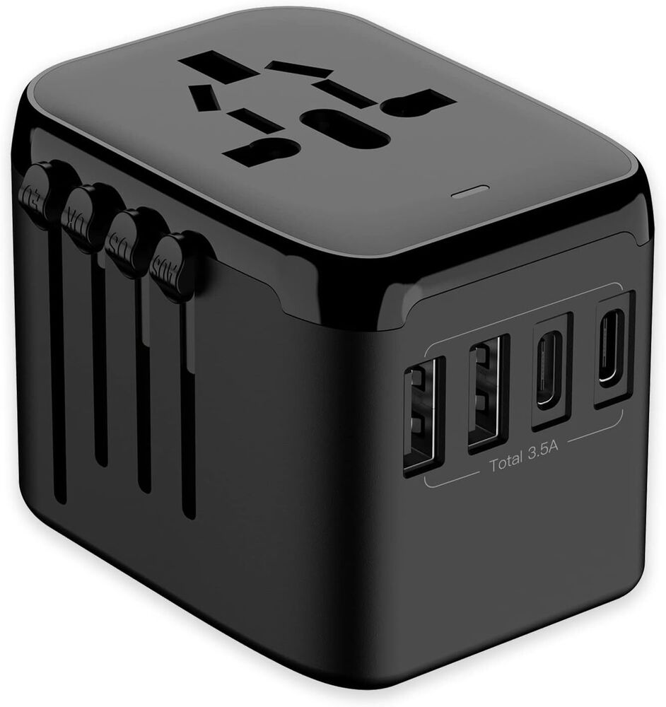 Universal International Travel Adapter 3 USB +Type-C Outlet Converter Plug Power