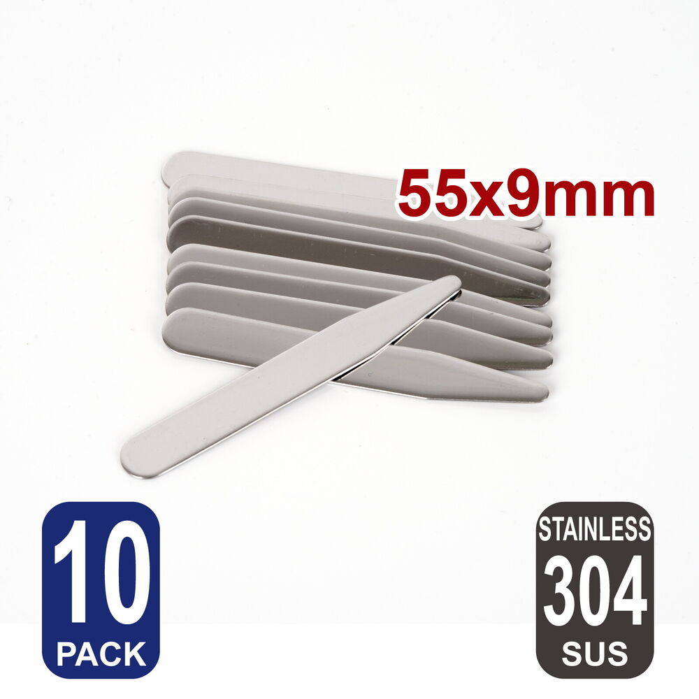 10X 55mm Shirt Collar Stays Stainless Steel Stiffener Metal Long Tie Silver SUS