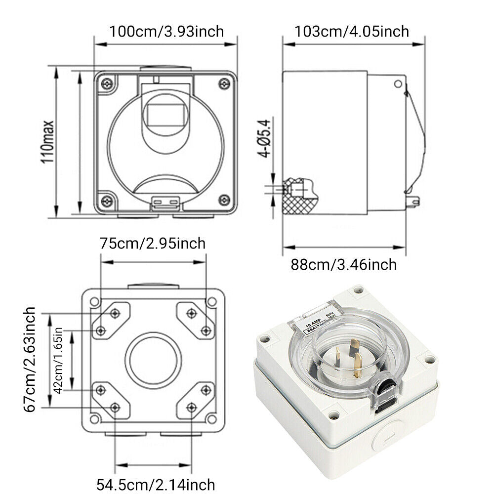 SAA 10A 10 Amp Power Inlet IP66 Waterproof for Motorhome Caravan RV 250V Socket