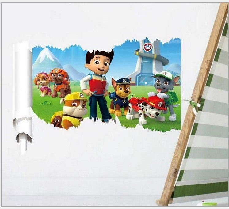 3D Paw Patrol Wall Stickers Removable Broken Wall Kid Boy Girl Room Decal