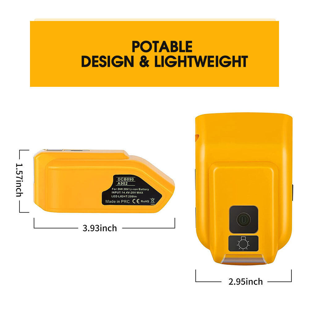 USB TypeCAdapter for DEWALT 14.4V to 20V MAX XR Lithium Battery LED Work Light