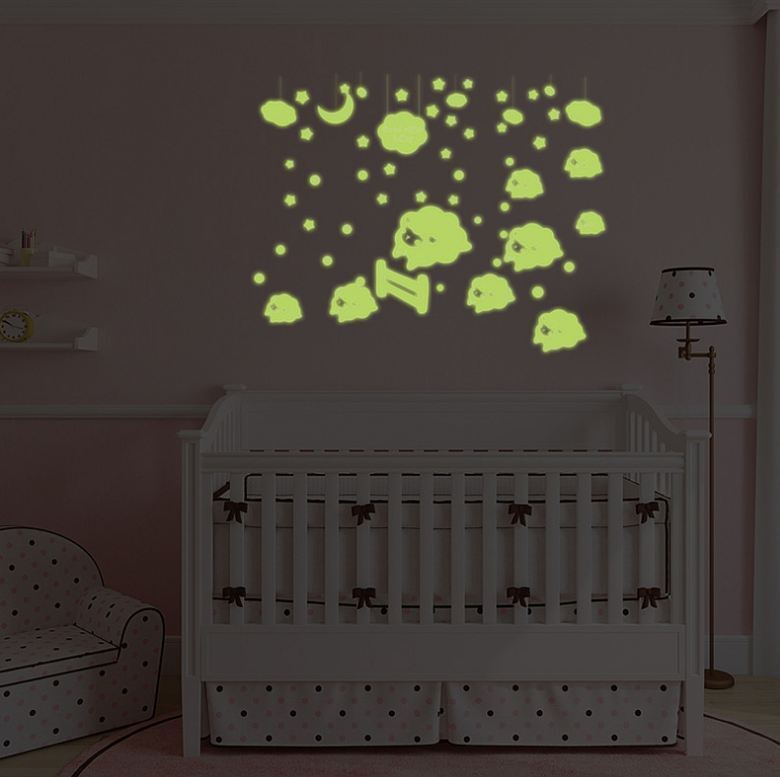 Glow In The Dark Sheep Stars Removable Decal Wall Stickers Living Room Bedroom