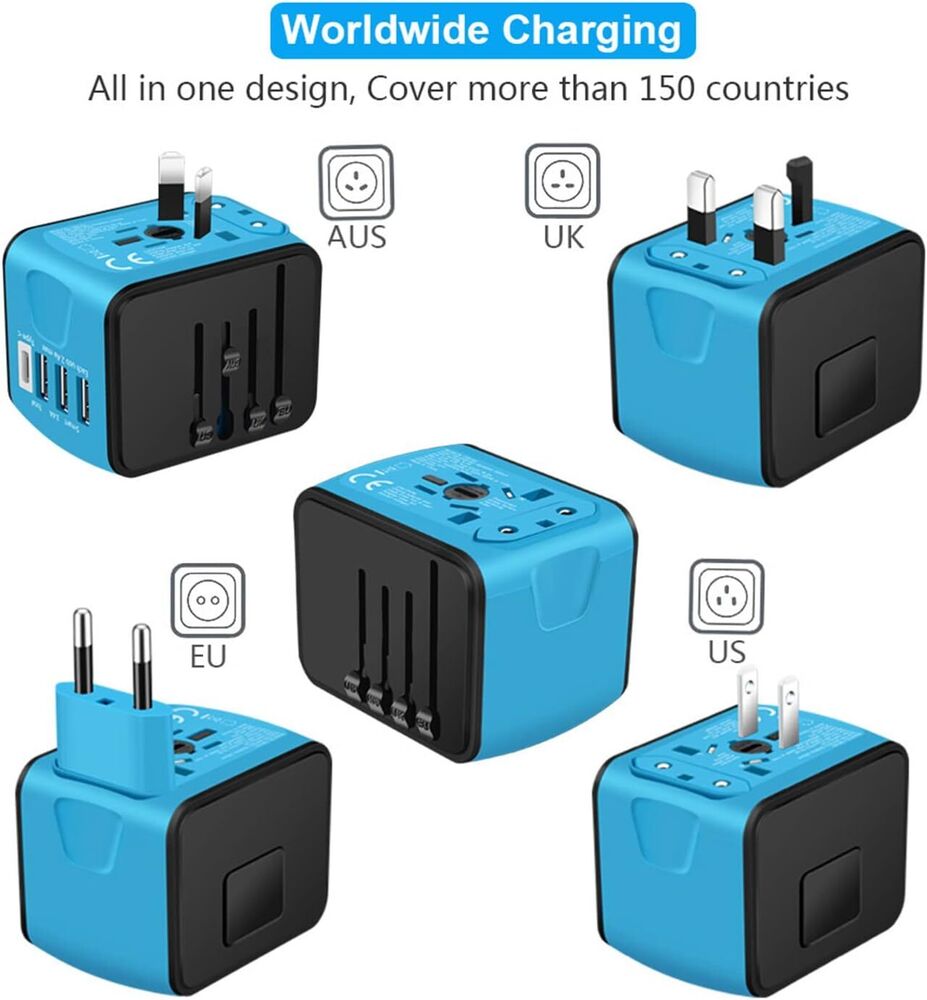 Universal International Travel Adapter 3 USB +Type-C Outlet Converter Plug Power