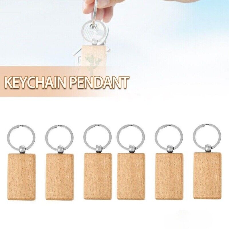 10pcs Blank Rectangle Wooden Key Chain DIY Wood Keyrings Key Tags Friends Gifts